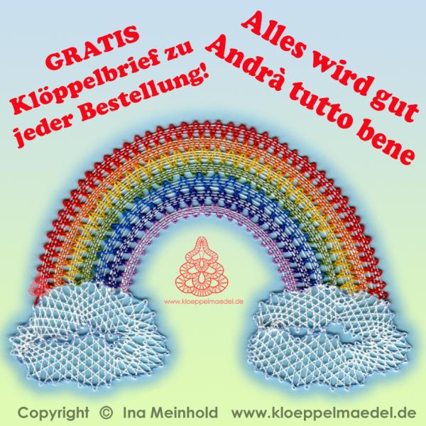 GRATIS 465 Klöppelbrief Regenbogen-Wölkchen "Andrà tutto bene" - "Alles wird gut"
